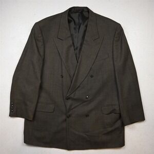 Vtg Mens Double Breasted 48L Brown Nailshead 100% Wool Blazer Jacket Sport Coat